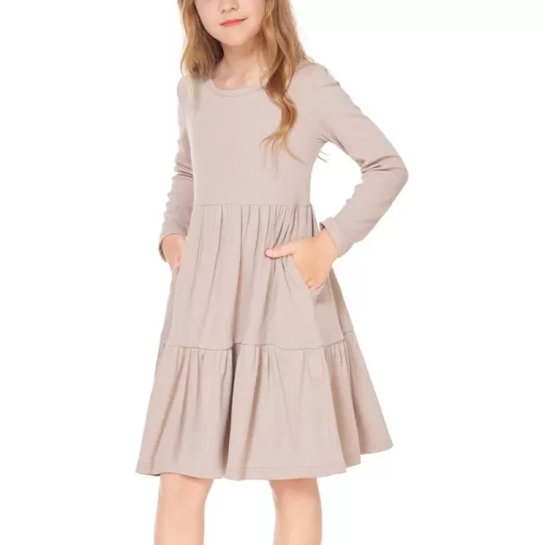 Arshiner Girls Sweater Dress Long Sleeve Knit Casual Swing Fall A-line Tiered Dresses with Pockets for 5-14 Years Kids