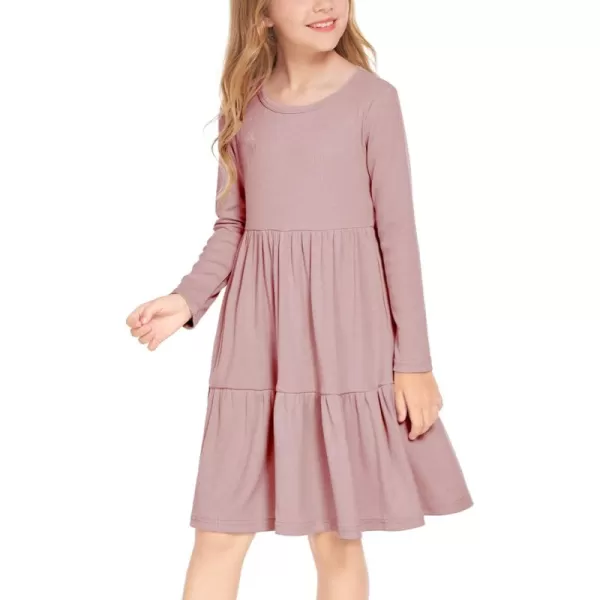 Arshiner Girls Sweater Dress Long Sleeve Knit Casual Swing Fall A-line Tiered Dresses with Pockets for 5-14 Years Kids