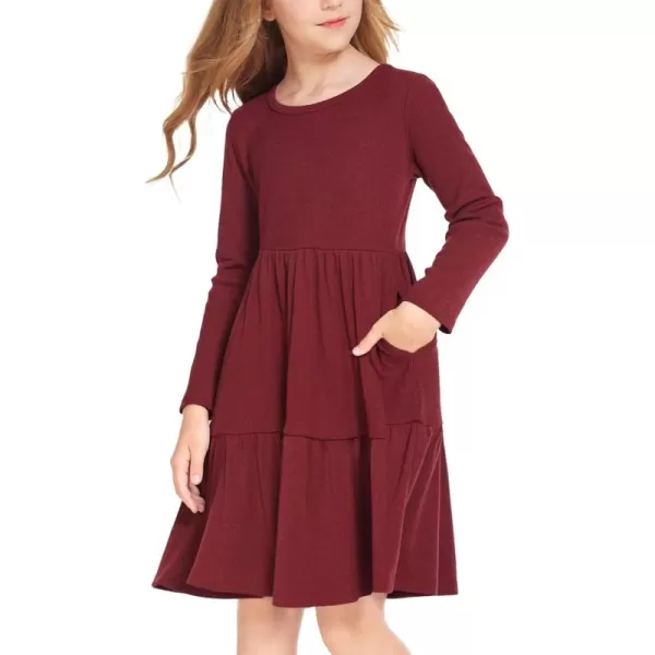 Arshiner Girls Sweater Dress Long Sleeve Knit Casual Swing Fall A-line Tiered Dresses with Pockets for 5-14 Years Kids
