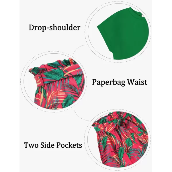 Arshiner Girls 2 Piece Outfit Summer Drop Shoulder Batwing Sleeve Tops and Paperbag Waist Shorts Set Cute Clothing Size 6-14