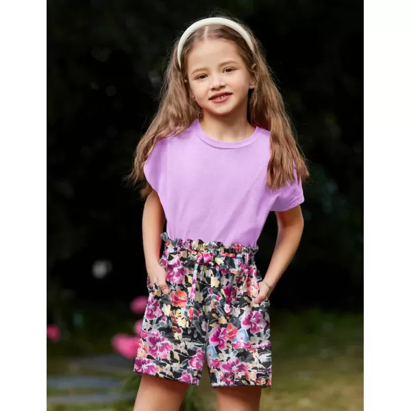 Arshiner Girls 2 Piece Outfit Summer Drop Shoulder Batwing Sleeve Tops and Paperbag Waist Shorts Set Cute Clothing Size 6-14