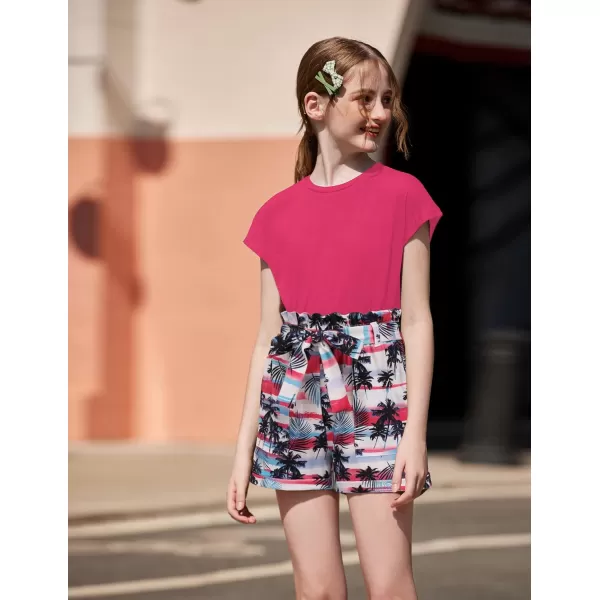Arshiner Girls 2 Piece Outfit Summer Drop Shoulder Batwing Sleeve Tops and Paperbag Waist Shorts Set Cute Clothing Size 6-14