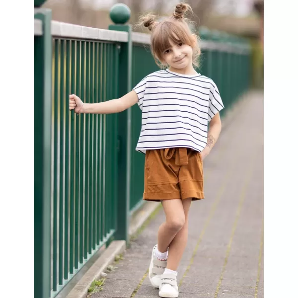 Arshiner Girls 2 Piece Outfit Summer Drop Shoulder Batwing Sleeve Tops and Paperbag Waist Shorts Set Cute Clothing Size 6-14