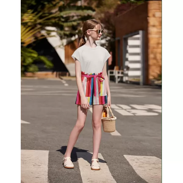 Arshiner Girls 2 Piece Outfit Summer Drop Shoulder Batwing Sleeve Tops and Paperbag Waist Shorts Set Cute Clothing Size 6-14