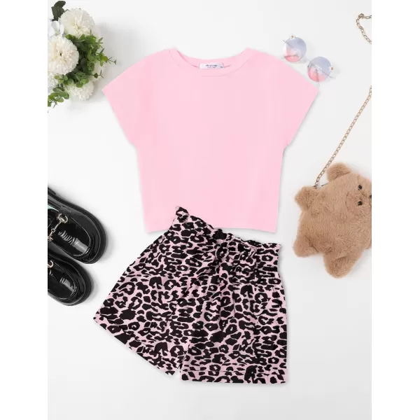 Arshiner Girls 2 Piece Outfit Summer Drop Shoulder Batwing Sleeve Tops and Paperbag Waist Shorts Set Cute Clothing Size 6-14