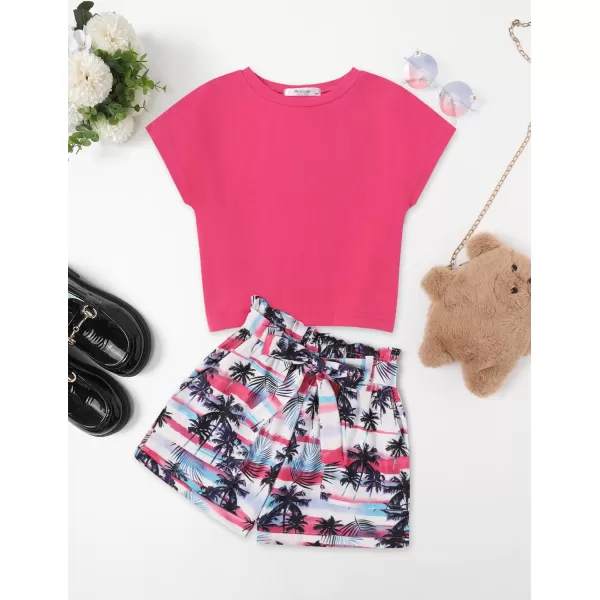 Arshiner Girls 2 Piece Outfit Summer Drop Shoulder Batwing Sleeve Tops and Paperbag Waist Shorts Set Cute Clothing Size 6-14