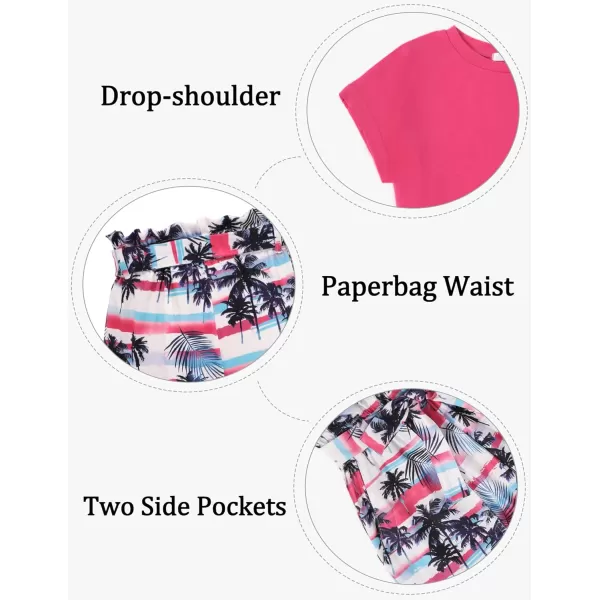 Arshiner Girls 2 Piece Outfit Summer Drop Shoulder Batwing Sleeve Tops and Paperbag Waist Shorts Set Cute Clothing Size 6-14