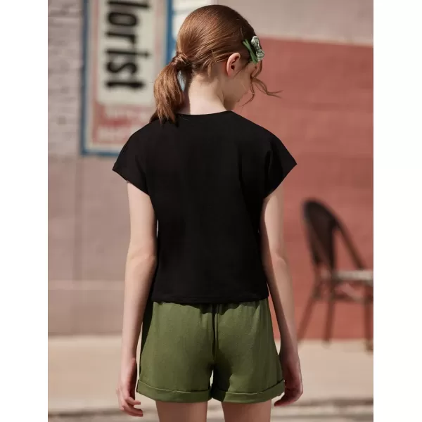 Arshiner Girls 2 Piece Outfit Summer Drop Shoulder Batwing Sleeve Tops and Paperbag Waist Shorts Set Cute Clothing Size 6-14