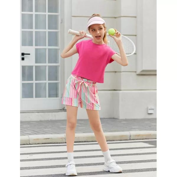 Arshiner Girls 2 Piece Outfit Summer Drop Shoulder Batwing Sleeve Tops and Paperbag Waist Shorts Set Cute Clothing Size 6-14