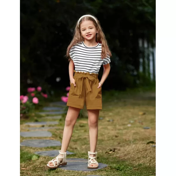 Arshiner Girls 2 Piece Outfit Summer Drop Shoulder Batwing Sleeve Tops and Paperbag Waist Shorts Set Cute Clothing Size 6-14