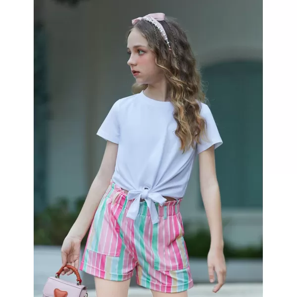 Arshiner Girls 2 Piece Outfit Summer Drop Shoulder Batwing Sleeve Tops and Paperbag Waist Shorts Set Cute Clothing Size 6-14