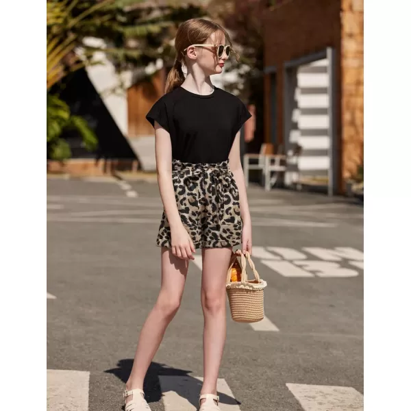 Arshiner Girls 2 Piece Outfit Summer Drop Shoulder Batwing Sleeve Tops and Paperbag Waist Shorts Set Cute Clothing Size 6-14