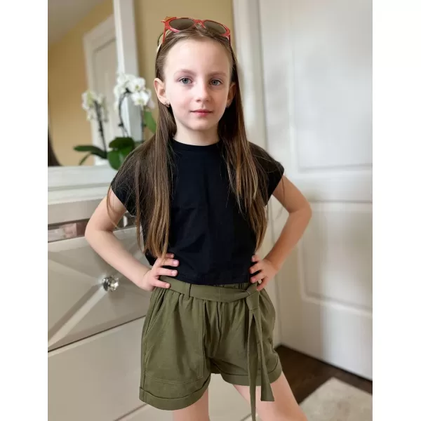 Arshiner Girls 2 Piece Outfit Summer Drop Shoulder Batwing Sleeve Tops and Paperbag Waist Shorts Set Cute Clothing Size 6-14