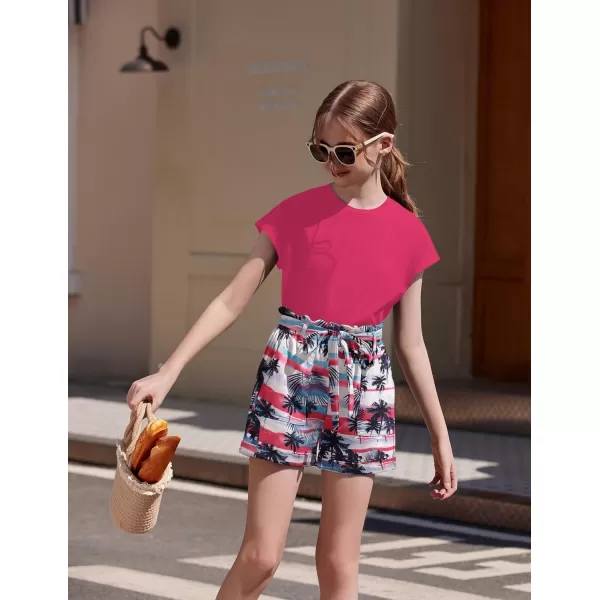 Arshiner Girls 2 Piece Outfit Summer Drop Shoulder Batwing Sleeve Tops and Paperbag Waist Shorts Set Cute Clothing Size 6-14