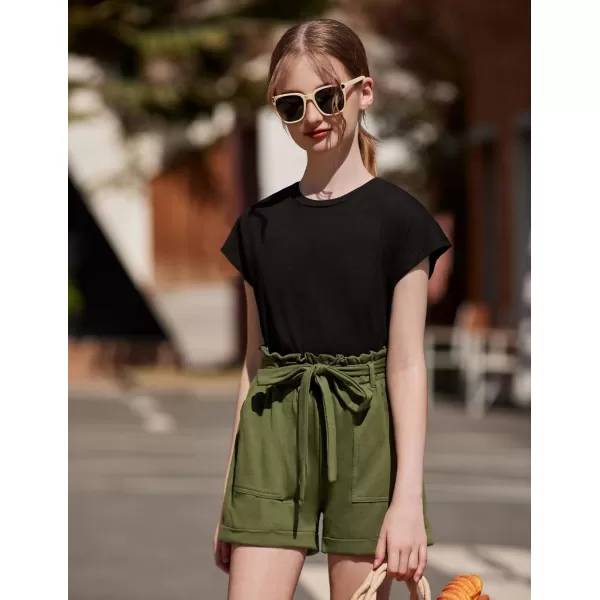 Arshiner Girls 2 Piece Outfit Summer Drop Shoulder Batwing Sleeve Tops and Paperbag Waist Shorts Set Cute Clothing Size 6-14