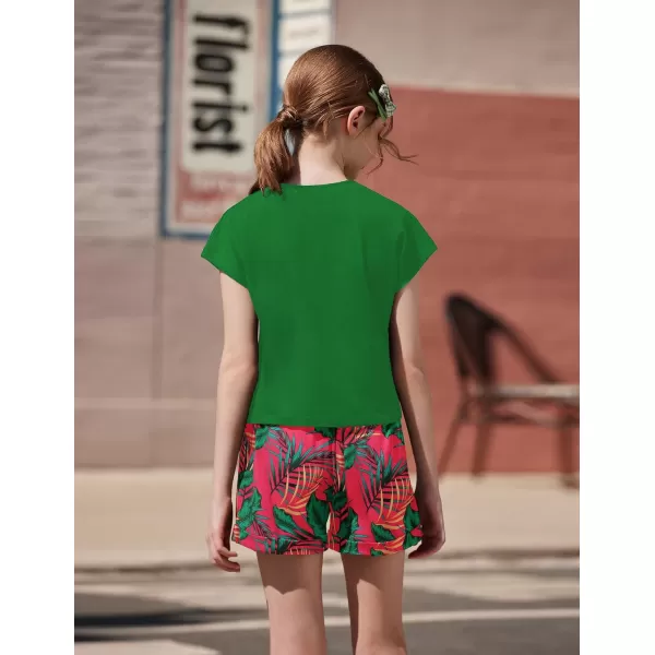Arshiner Girls 2 Piece Outfit Summer Drop Shoulder Batwing Sleeve Tops and Paperbag Waist Shorts Set Cute Clothing Size 6-14