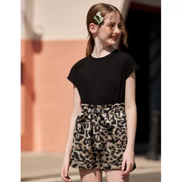 Arshiner Girls 2 Piece Outfit Summer Drop Shoulder Batwing Sleeve Tops and Paperbag Waist Shorts Set Cute Clothing Size 6-14