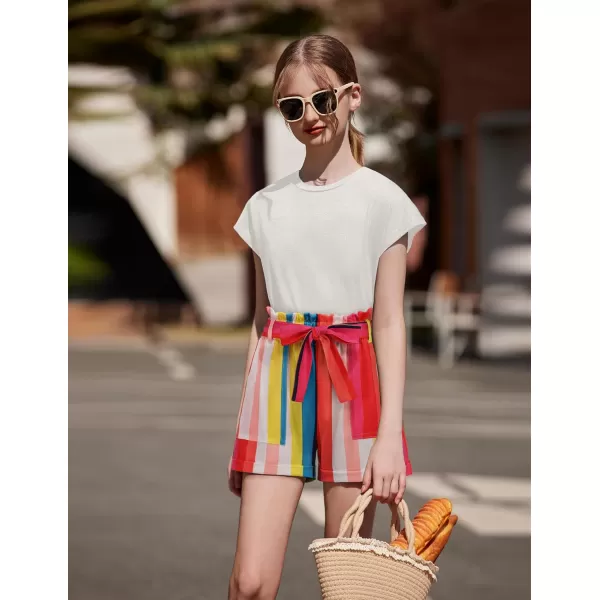 Arshiner Girls 2 Piece Outfit Summer Drop Shoulder Batwing Sleeve Tops and Paperbag Waist Shorts Set Cute Clothing Size 6-14