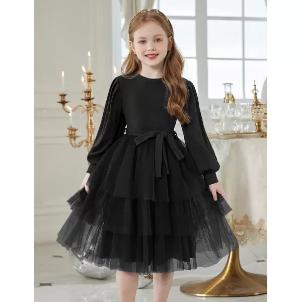 Arshiner Toddler Sweater Dress Little Girls Tutu Fall Winter Puff Long Sleeve Princess Party Birthday Tulle Dresses