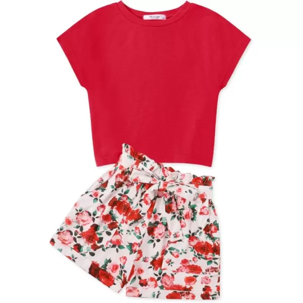 Arshiner Girls 2 Piece Outfit Summer Drop Shoulder Batwing Sleeve Tops and Paperbag Waist Shorts Set Cute Clothing Size 6-14