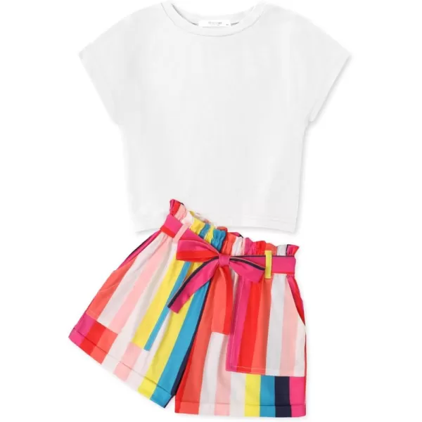 Arshiner Girls 2 Piece Outfit Summer Drop Shoulder Batwing Sleeve Tops and Paperbag Waist Shorts Set Cute Clothing Size 6-14