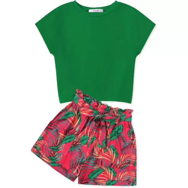 Arshiner Girls 2 Piece Outfit Summer Drop Shoulder Batwing Sleeve Tops and Paperbag Waist Shorts Set Cute Clothing Size 6-14