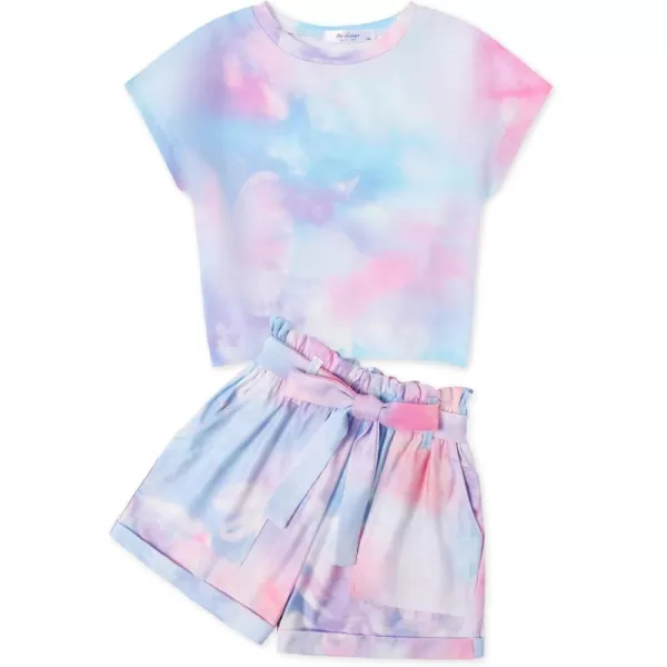 Arshiner Girls 2 Piece Outfit Summer Drop Shoulder Batwing Sleeve Tops and Paperbag Waist Shorts Set Cute Clothing Size 6-14