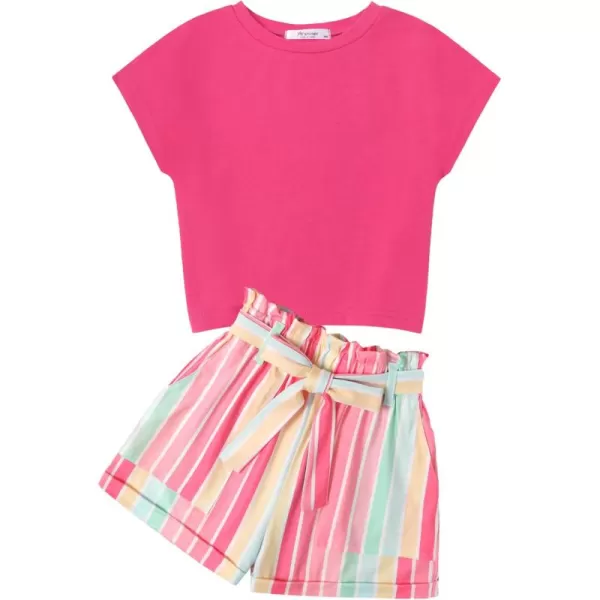 Arshiner Girls 2 Piece Outfit Summer Drop Shoulder Batwing Sleeve Tops and Paperbag Waist Shorts Set Cute Clothing Size 6-14