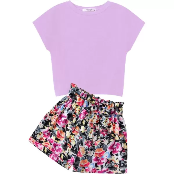 Arshiner Girls 2 Piece Outfit Summer Drop Shoulder Batwing Sleeve Tops and Paperbag Waist Shorts Set Cute Clothing Size 6-14