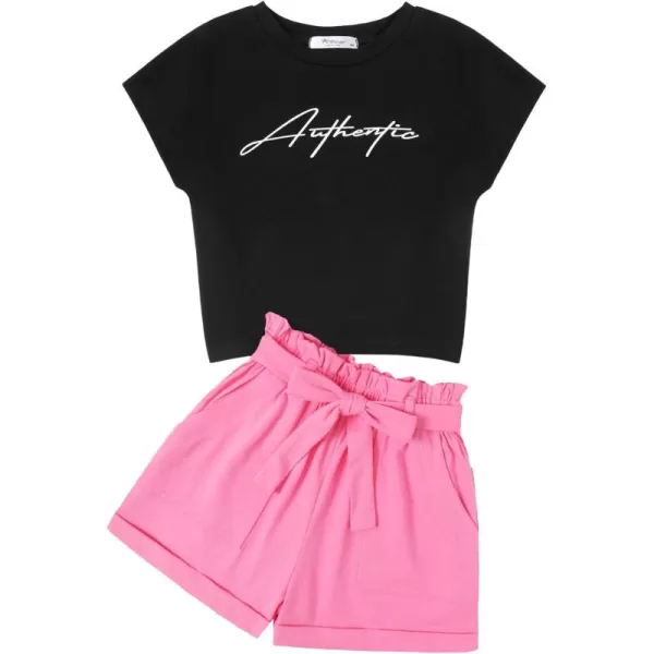 Arshiner Girls 2 Piece Outfit Summer Drop Shoulder Batwing Sleeve Tops and Paperbag Waist Shorts Set Cute Clothing Size 6-14