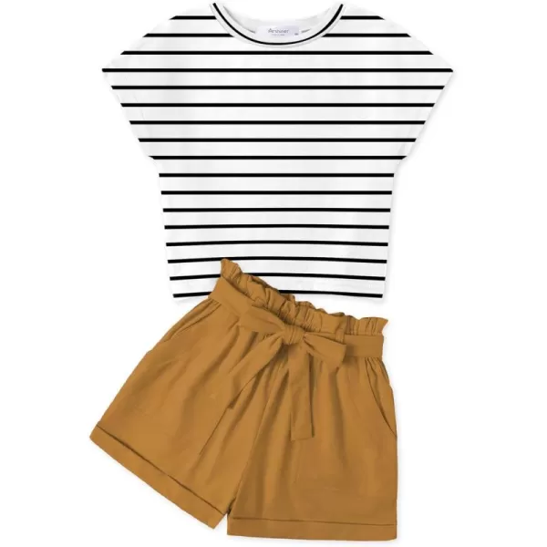 Arshiner Girls 2 Piece Outfit Summer Drop Shoulder Batwing Sleeve Tops and Paperbag Waist Shorts Set Cute Clothing Size 6-14