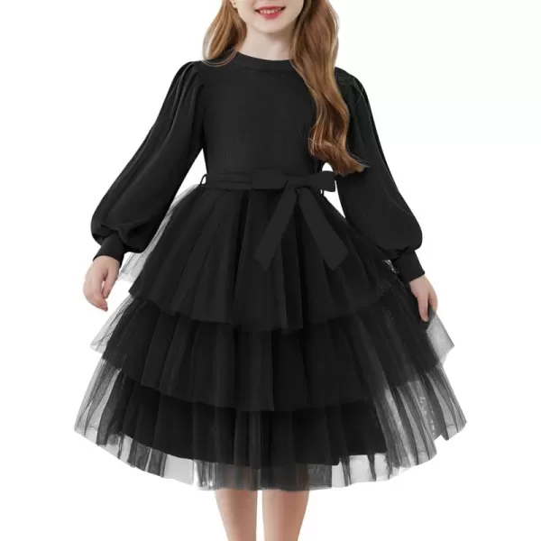 Arshiner Toddler Sweater Dress Little Girls Tutu Fall Winter Puff Long Sleeve Princess Party Birthday Tulle Dresses