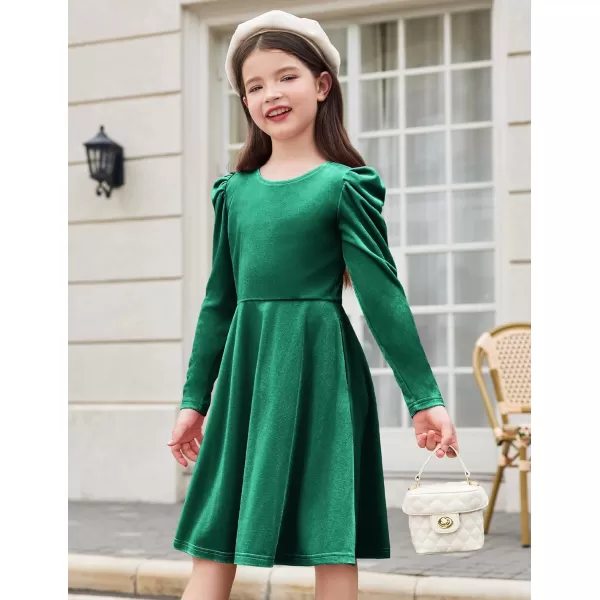 Arshiner Girls Dresses Long Sleeve Crew Neck Bow Back Velvet Formal Party Dresses with Pockets