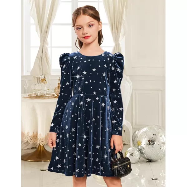 Arshiner Girls Dresses Long Sleeve Crew Neck Bow Back Velvet Formal Party Dresses with Pockets)