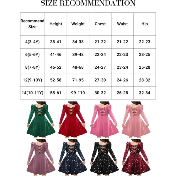 Arshiner Girls Dresses Long Sleeve Crew Neck Bow Back Velvet Formal Party Dresses with Pockets)