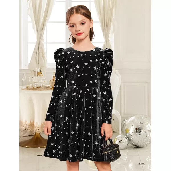 Arshiner Girls Dresses Long Sleeve Crew Neck Bow Back Velvet Formal Party Dresses with Pockets)