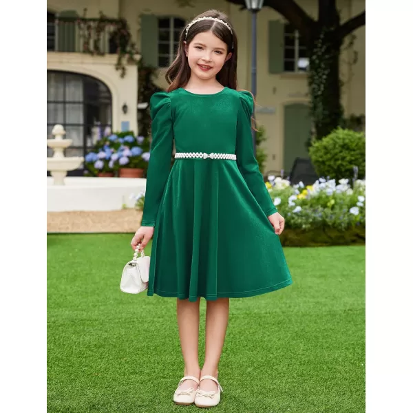 Arshiner Girls Dresses Long Sleeve Crew Neck Bow Back Velvet Formal Party Dresses with Pockets