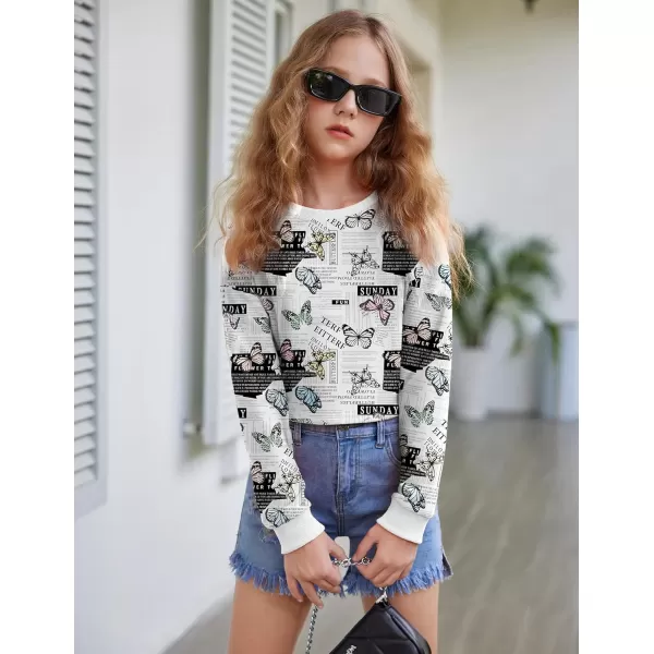 Arshiner Girls Crop Tops Kids Long Sleeve Pullover Sweatshirts Girls Cropped Crewneck Sweatshirt for 5-14 Years Teen Girls