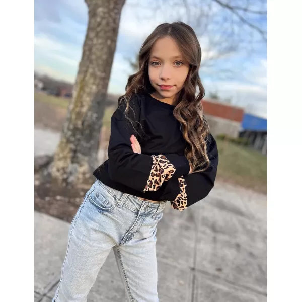 Arshiner Girls Crop Tops Kids Long Sleeve Pullover Sweatshirts Girls Cropped Crewneck Sweatshirt for 5-14 Years Teen Girls