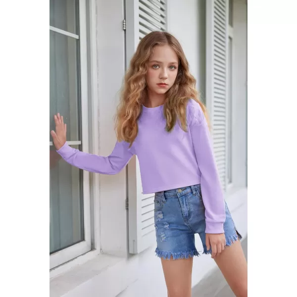 Arshiner Girls Crop Tops Kids Long Sleeve Pullover Sweatshirts Girls Cropped Crewneck Sweatshirt for 5-14 Years Teen Girls