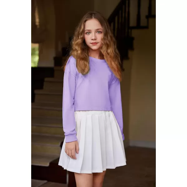 Arshiner Girls Crop Tops Kids Long Sleeve Pullover Sweatshirts Girls Cropped Crewneck Sweatshirt for 5-14 Years Teen Girls