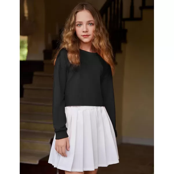 Arshiner Girls Crop Tops Kids Long Sleeve Pullover Sweatshirts Girls Cropped Crewneck Sweatshirt for 5-14 Years Teen Girls