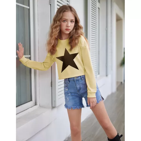 Arshiner Girls Crop Tops Kids Long Sleeve Pullover Sweatshirts Girls Cropped Crewneck Sweatshirt for 5-14 Years Teen Girls