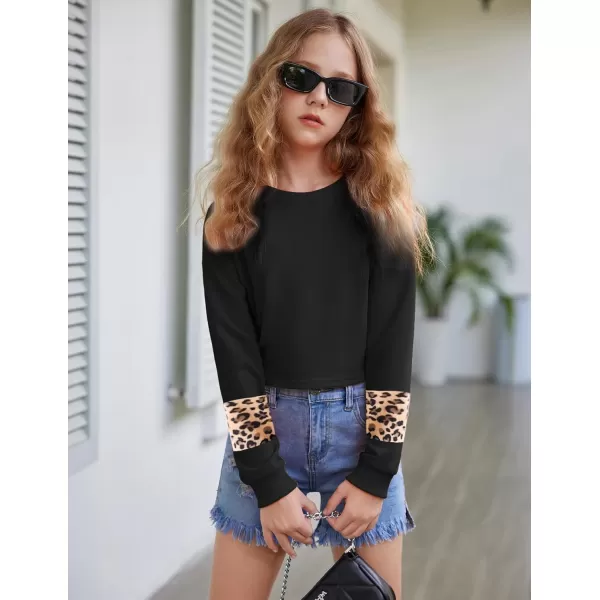 Arshiner Girls Crop Tops Kids Long Sleeve Pullover Sweatshirts Girls Cropped Crewneck Sweatshirt for 5-14 Years Teen Girls