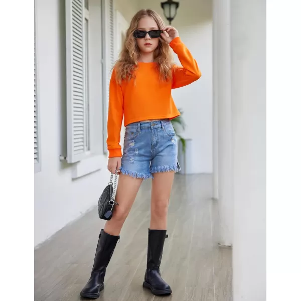 Arshiner Girls Crop Tops Kids Long Sleeve Pullover Sweatshirts Girls Cropped Crewneck Sweatshirt for 5-14 Years Teen Girls
