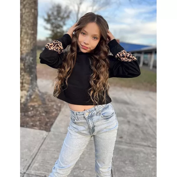 Arshiner Girls Crop Tops Kids Long Sleeve Pullover Sweatshirts Girls Cropped Crewneck Sweatshirt for 5-14 Years Teen Girls
