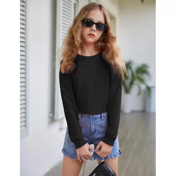 Arshiner Girls Crop Tops Kids Long Sleeve Pullover Sweatshirts Girls Cropped Crewneck Sweatshirt for 5-14 Years Teen Girls