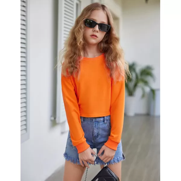 Arshiner Girls Crop Tops Kids Long Sleeve Pullover Sweatshirts Girls Cropped Crewneck Sweatshirt for 5-14 Years Teen Girls
