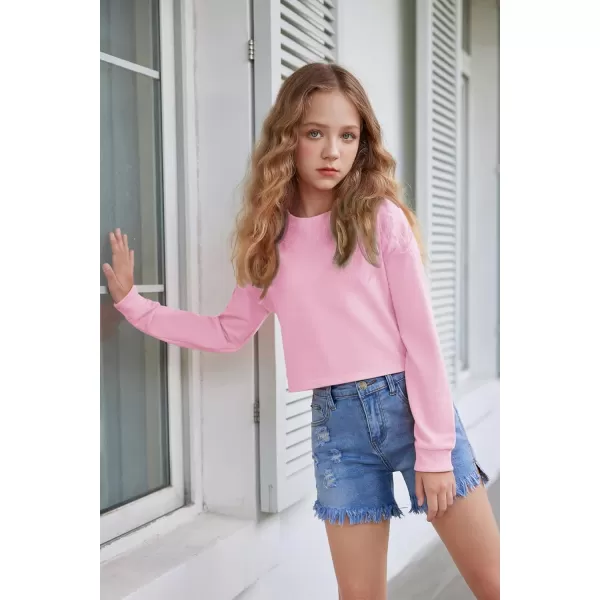 Arshiner Girls Crop Tops Kids Long Sleeve Pullover Sweatshirts Girls Cropped Crewneck Sweatshirt for 5-14 Years Teen Girls