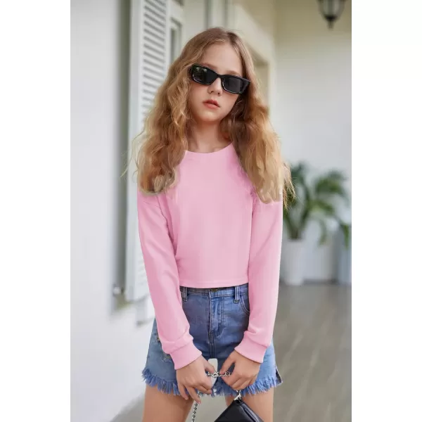 Arshiner Girls Crop Tops Kids Long Sleeve Pullover Sweatshirts Girls Cropped Crewneck Sweatshirt for 5-14 Years Teen Girls